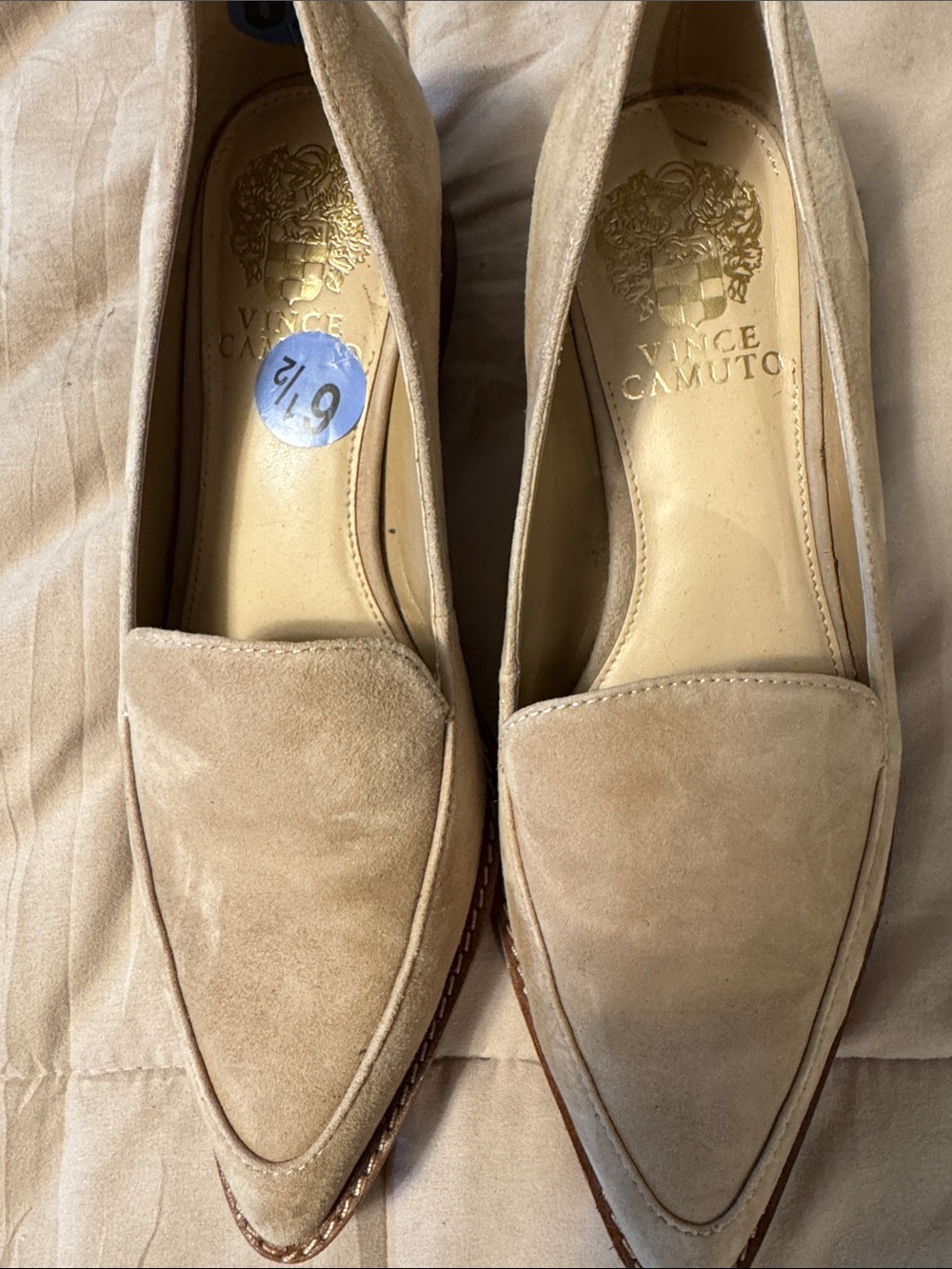Vince Camuto Taupe Suede Pointed-Toe Loafers